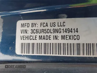 2022 Ram 2500 Big Horn with VIN 3C6UR5DL9NG149414, listed as a IAAI auction lot 42341514 with 102,536 mi miles and . Bid and sale history available at DreamBid. Image 9.