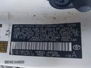 2009 Toyota Prius with VIN JTDKB20U297875540, listed as a IAAI auction lot 41851455 with 183,251 mi miles and . Bid and sale history available at carsss.com. Image 9.