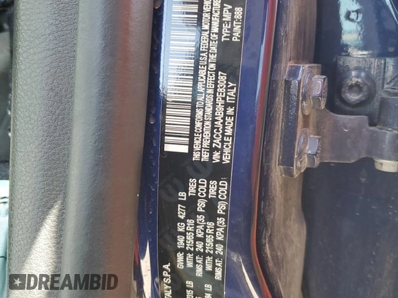 2017 Jeep Renegade Sport с VIN ZACCJAAB9HPE83087, выставлен на аукционе Copart как лот 59565905 с пробегом Не указан миль и Списание • Salvage title. История ставок и продаж доступна на DreamBid. Изображение 13.