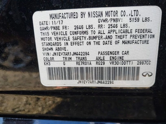 2018 Infiniti Q50 3.0t SPORT with VIN JN1EV7AR1JM442294, listed as a IAAI auction lot 41408602 with 52,355 mi miles. Bid and sale history available at carsss.com. Image 9.