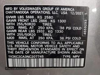 2022 Volkswagen Atlas SE with VIN 1V2KC2CA3NC207745, listed as a IAAI auction lot 41588761 with 99,206 mi miles and . Bid and sale history available at DreamBid. Image 9.