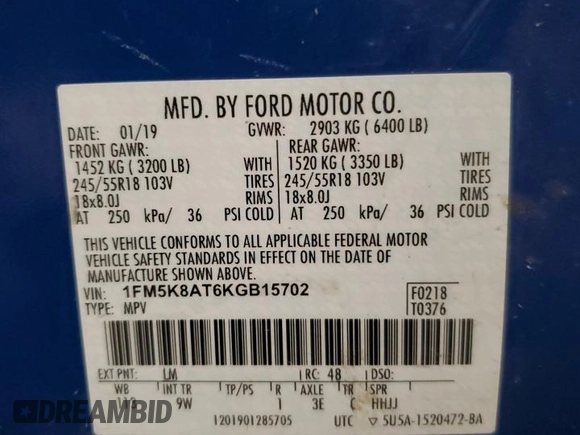 2019 Ford Police Interceptor Utility z VIN 1FM5K8AT6KGB15702, wystawiony jako Copart lot #47269055 z przebiegiem 106 958 mil mil oraz Czysty tytuł • Clean title. Historia ofert i sprzedaży dostępna na DreamBid. Obrazek 14.