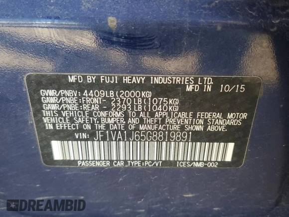 2016 Subaru WRX Limited with VIN JF1VA1J65G8819891, listed as a Copart auction lot 49776325 with 113,402 mi miles and Salvage Title. Bid and sale history available at carsss.com. Image 13.