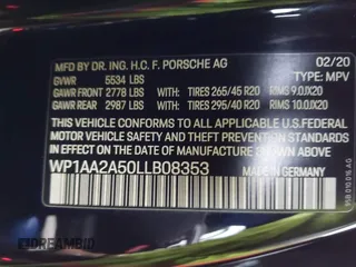 2020 Porsche Macan with VIN WP1AA2A50LLB08353, listed as a IAAI auction lot 41508647 with 52,086 mi miles and . Bid and sale history available at DreamBid. Image 9.