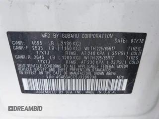 2018 Subaru Outback Premium with VIN 4S4BSACC5J3296238, listed as a IAAI auction lot 42750891 with 72,206 mi miles and . Bid and sale history available at DreamBid. Image 9.
