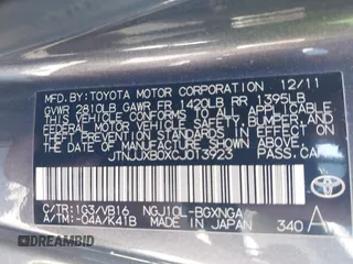 2012 Scion iQ z VIN JTNJJXB0XCJ013923, wystawiony jako IAAI lot #42109295 z przebiegiem 119 937 mil mil oraz . Historia ofert i sprzedaży dostępna na DreamBid. Obrazek 9.
