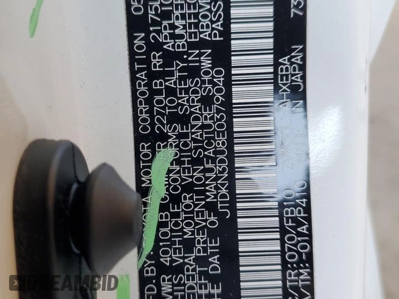 2014 Toyota Prius Four with VIN JTDKN3DU8E0379040, listed as a Copart auction lot 63234715 with 139,092 mi miles and Salvage title. Bid and sale history available at DreamBid. Image 12.