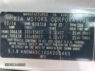 2016 Kia Sedona L with VIN KNDMA5C16G6206463, listed as a Copart auction lot 45332245 with 148,462 mi miles and Salvage Title. Bid and sale history available at carsss.com. Image 13.