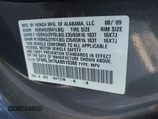 2010 Honda Odyssey EX-L with VIN 5FNRL3H76AB010388, listed as a IAAI auction lot 41678322 with 197,826 mi miles and . Bid and sale history available at carsss.com. Image 9.