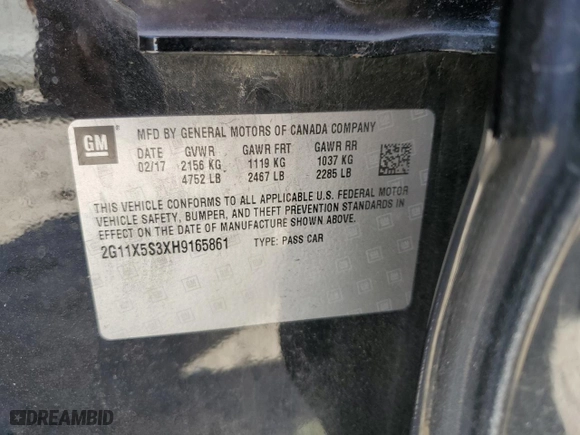 2017 Chevrolet Impala LS with VIN 2G11X5S3XH9165861, listed as a Copart auction lot 76938284 with 161,386 mi miles and Salvage Title. Bid and sale history available at carsss.com. Image 12.