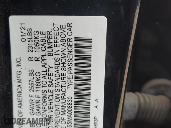 2021 Acura TLX w/Advance Package with VIN 19UUB5F65MA008830, listed as a Copart auction lot 44118595 with 29,265 mi miles and Salvage Title. Bid and sale history available at carsss.com. Image 15.