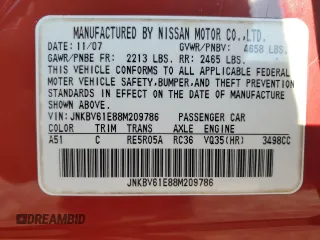 2008 Infiniti G35 with VIN JNKBV61E88M209786, listed as a Copart auction lot 72544744 with 196,370 mi miles and Salvage Title. Bid and sale history available at DreamBid. Image 13.
