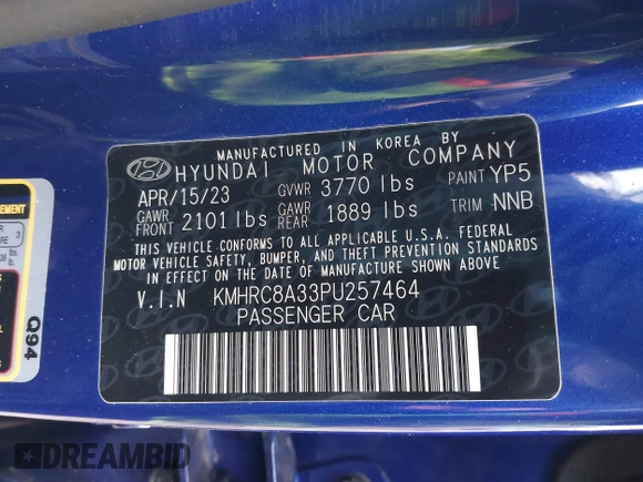 2023 Hyundai Venue Limited with VIN KMHRC8A33PU257464, listed as a IAAI auction lot 41745001 with 8,264 mi miles and . Bid and sale history available at DreamBid. Image 9.