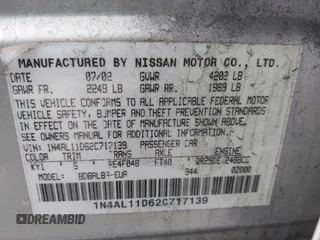 2002 Nissan Altima S with VIN 1N4AL11D62C717139, listed as a IAAI auction lot 41569217 with 135,200 mi miles. Bid and sale history available at carsss.com. Image 9.
