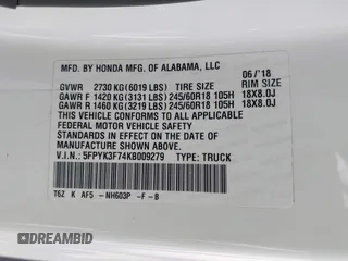 2019 Honda Ridgeline RTL-E with VIN 5FPYK3F74KB009279, listed as a IAAI auction lot 42348773 with 98,141 mi miles and . Bid and sale history available at DreamBid. Image 9.