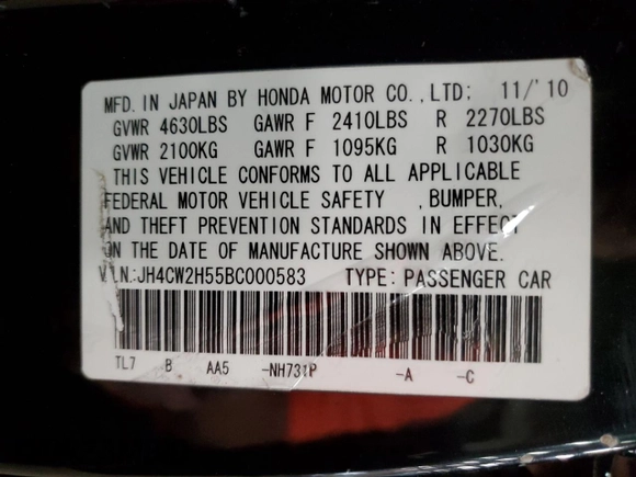 2011 Acura TSX z VIN JH4CW2H55BC000583, wystawiony jako Copart lot #75225864 z przebiegiem 169 965 mil mil oraz Szkoda całkowita • Salvage title. Historia ofert i sprzedaży dostępna na DreamBid. Obrazek 13.