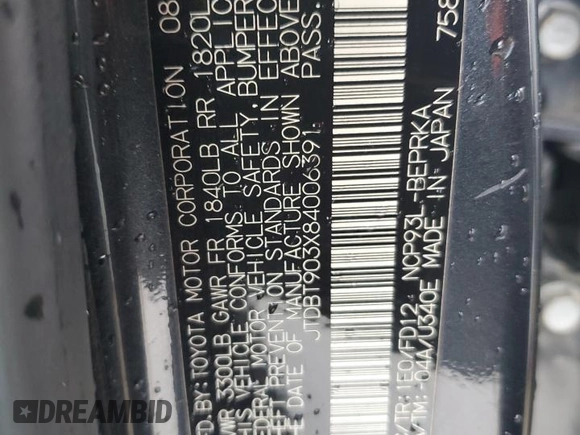 2008 Toyota Yaris с VIN JTDBT903X84006391, выставлен на аукционе Copart как лот 58830935 с пробегом 156 288 миль миль и Списание • Salvage title. История ставок и продаж доступна на DreamBid. Изображение 12.