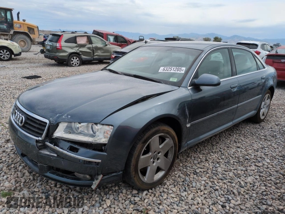 2004 Audi A8 with VIN WAUML44E04N021359, listed as a Copart auction lot 63251205 with 68,626 mi miles and Salvage title. Bid and sale history available at DreamBid. Image 1.