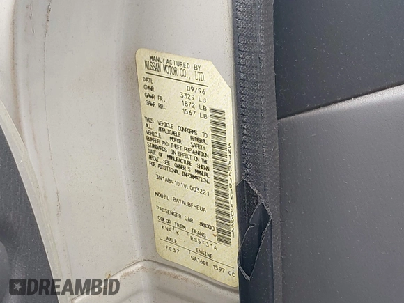 1997 Nissan Sentra XE with VIN 3N1AB41D1VL003221, listed as a IAAI auction lot 42437828 with 176,602 mi miles and . Bid and sale history available at DreamBid. Image 9.