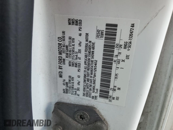 2017 Ford Transit Connect XL with VIN NM0LS6E79H1293402, listed as a Copart auction lot 82322044 with 158,267 mi miles and Salvage title. Bid and sale history available at DreamBid. Image 13.