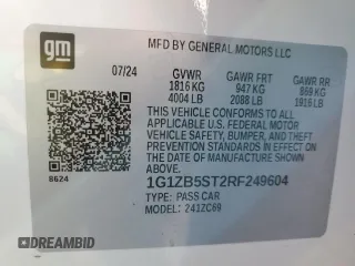 2024 Chevrolet Malibu LS with VIN 1G1ZB5ST2RF249604, listed as a Copart auction lot 46076665 with 454 mi miles and Salvage Title. Bid and sale history available at DreamBid. Image 12.