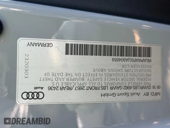 2018 Audi RS 5 z VIN WUAPWAF50JA904659, wystawiony jako Copart lot #57560835 z przebiegiem 88 168 mil mil oraz Tytuł czysty. Historia ofert i sprzedaży dostępna na DreamBid. Obrazek 10.