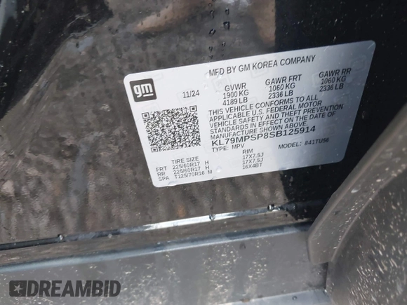 2025 Chevrolet TrailBlazer LT with VIN KL79MPSP8SB125914, listed as a IAAI auction lot 42152829 with Not Provided miles and . Bid and sale history available at DreamBid. Image 9.