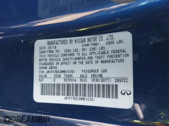 2017 Infiniti Q60 Red Sport 400 with VIN JN1FV7EK3HM610741, listed as a IAAI auction lot 41856207 with 67,598 mi miles and . Bid and sale history available at carsss.com. Image 9.