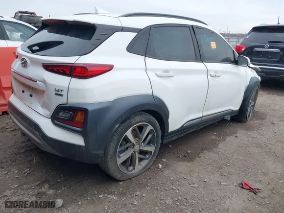 2021 Hyundai Kona Ultimate with VIN KM8K5CA58MU721649, listed as a IAAI auction lot 41215632 with 1 mi miles. Bid and sale history available at carsss.com. Image 4.