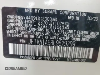 2020 Subaru WRX with VIN JF1VA1A68L9829299, listed as a Copart auction lot 85556024 with 67,552 mi miles and Salvage Title. Bid and sale history available at carsss.com. Image 12.