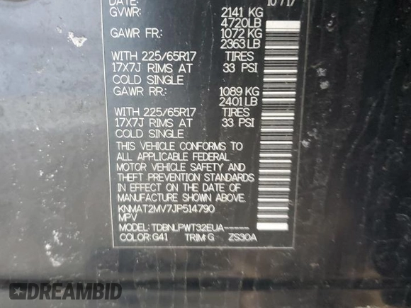 2018 Nissan Rogue SV z VIN KNMAT2MV7JP514790, wystawiony jako Copart lot #50216705 z przebiegiem 71 669 mil mil oraz Szkoda całkowita • Salvage title. Historia ofert i sprzedaży dostępna na DreamBid. Obrazek 15.