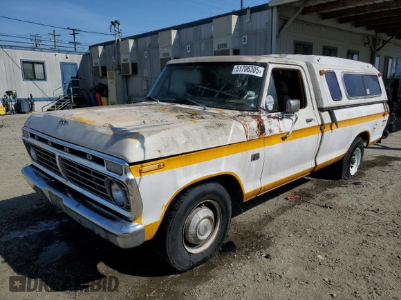 1974 Ford F-250 с VIN F25JRU24401, выставлен на аукционе Copart как лот 51706305 с пробегом 93 783 миль миль и Списание • Salvage title. История ставок и продаж доступна на DreamBid. Изображение 1.