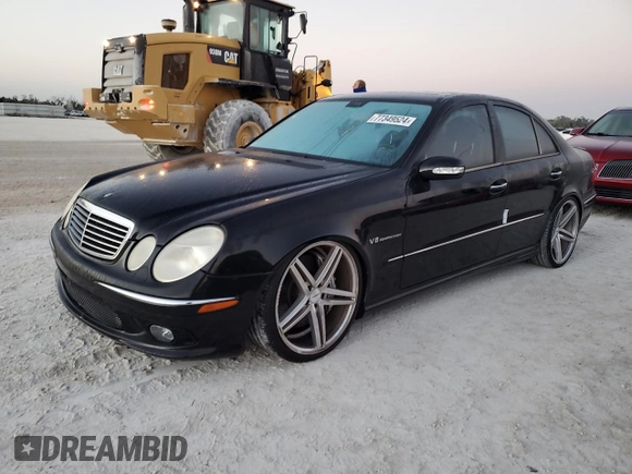 2005 Mercedes-Benz E-Class 5.5L AMG with VIN WDBUF76J05A675937, listed as a Copart auction lot 77349524 with 0 mi miles and Salvage Title. Bid and sale history available at carsss.com. Image 1.
