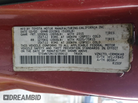 2003 Toyota Tacoma with VIN 5TEWN72N13Z188612, listed as a Copart auction lot 51776415 with 239,611 mi miles and Salvage Title. Bid and sale history available at carsss.com. Image 14.