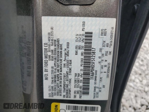 2015 Ford Fusion SE with VIN 1FA6P0HD5F5125817, listed as a Copart auction lot 59740825 with 162,790 mi miles and Clean title. Bid and sale history available at DreamBid. Image 12.