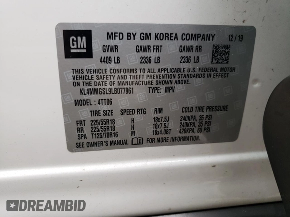 2020 Buick Encore GX Essence z VIN KL4MMGSL9LB077961, wystawiony jako Copart lot #54544045 z przebiegiem 17 256 mil mil oraz Szkoda całkowita • Salvage title. Historia ofert i sprzedaży dostępna na DreamBid. Obrazek 13.