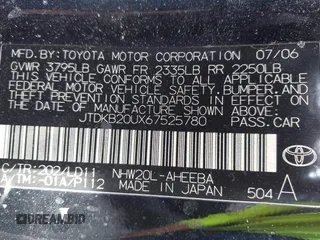 2006 Toyota Prius with VIN JTDKB20UX67525780, listed as a IAAI auction lot 42055112 with 157,100 mi miles. Bid and sale history available at carsss.com. Image 9.