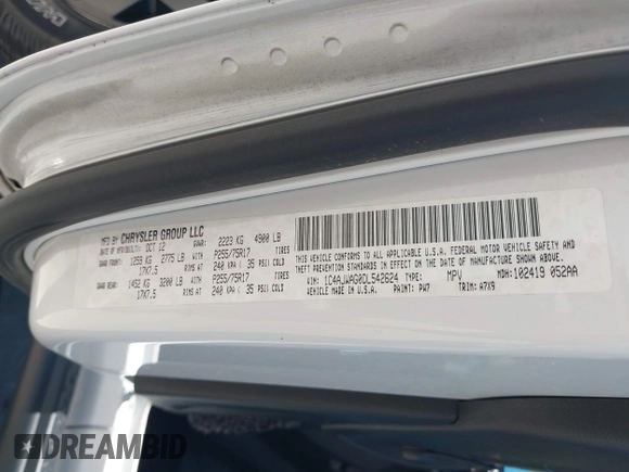 2013 Jeep Wrangler Sport with VIN 1C4AJWAG0DL542624, listed as a IAAI auction lot 42590160 with 54,850 mi miles and . Bid and sale history available at DreamBid. Image 9.