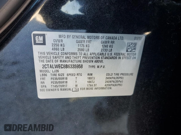 2011 GMC Terrain SLT-2 with VIN 2CTALWEC8B6335958, listed as a Copart auction lot 45330995 with 119,166 mi miles and Salvage Title. Bid and sale history available at carsss.com. Image 13.