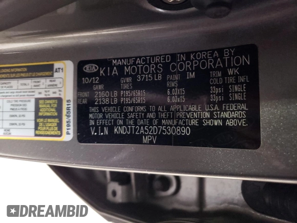 2013 Kia Soul with VIN KNDJT2A52D7530890, listed as a Copart auction lot 41432265 with 108,218 mi miles and Non Repairable. Bid and sale history available at carsss.com. Image 12.