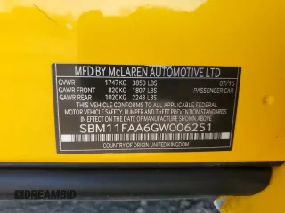2016 McLaren 650S with VIN SBM11FAA6GW006251, listed as a Copart auction lot 52177065 with 14,614 mi miles and Clean Title. Bid and sale history available at DreamBid. Image 13.