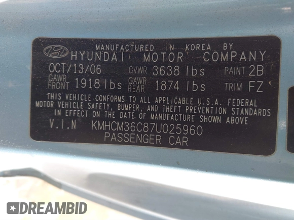 2007 Hyundai Accent GS with VIN KMHCM36C87U025960, listed as a IAAI auction lot 41253249 with 198,074 mi miles. Bid and sale history available at carsss.com. Image 9.