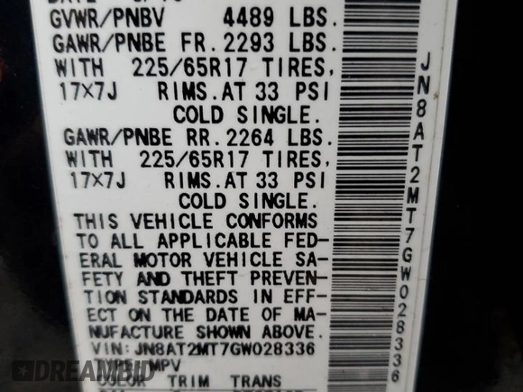 2016 Nissan Rogue S with VIN JN8AT2MT7GW028336, listed as a Copart auction lot 42186684 with 84,135 mi miles and Salvage Title. Bid and sale history available at DreamBid. Image 14.