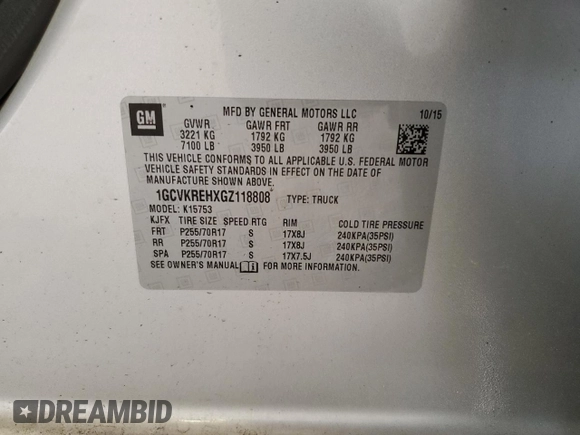 2016 Chevrolet Silverado 1500 LT with VIN 1GCVKREHXGZ118808, listed as a Copart auction lot 53264615 with 11,163 mi miles and Salvage Title. Bid and sale history available at carsss.com. Image 12.