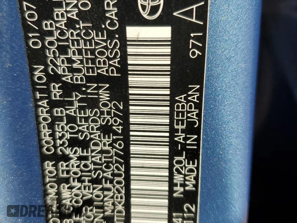 2007 Toyota Prius with VIN JTDKB20U277614972, listed as a Copart auction lot 52409055 with 309,042 mi miles and Salvage Title. Bid and sale history available at carsss.com. Image 14.
