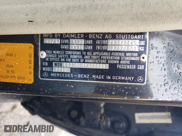 1987 Mercedes-Benz 300 with VIN WDBEB33D0HA432026, listed as a Copart auction lot 48766665 with 161,099 mi miles and Clean Title. Bid and sale history available at DreamBid. Image 12.