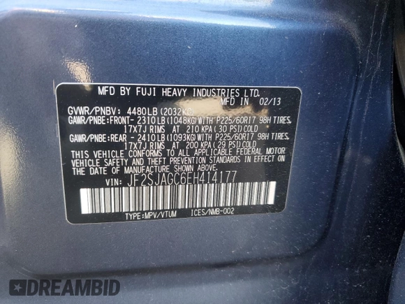 2014 Subaru Forester Premium with VIN JF2SJAGC6EH414177, listed as a Copart auction lot 53939715 with 119,015 mi miles and Salvage Title. Bid and sale history available at DreamBid. Image 13.