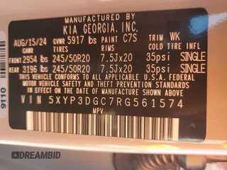 2024 Kia Telluride EX X-Line z VIN 5XYP3DGC7RG561574, wystawiony jako Copart lot #49926285 z przebiegiem 6 650 mil mil oraz Szkoda całkowita • Salvage title. Historia ofert i sprzedaży dostępna na DreamBid. Obrazek 15.