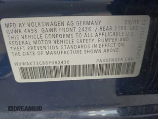 2006 Volkswagen Passat Value Edition z VIN WVWAK73C86P082430, wystawiony jako IAAI lot #39916234 z przebiegiem 169 431 mil mil oraz . Historia ofert i sprzedaży dostępna na DreamBid. Obrazek 9.