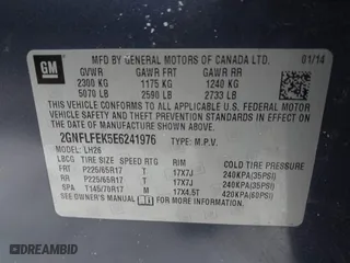 2014 Chevrolet Equinox LT with VIN 2GNFLFEK5E6241976, listed as a IAAI auction lot 41440327 with 89,095 mi miles. Bid and sale history available at carsss.com. Image 9.